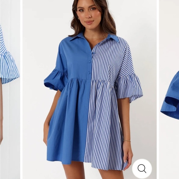 PETAL + PUP XS DIDI FRILL MINI DRESS - COBALT STRIPE 100% COTTON - Picture 1 of 7